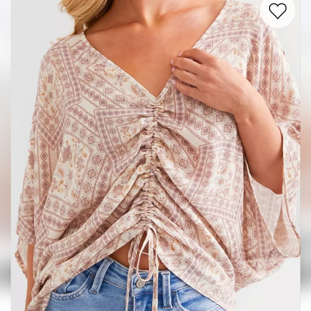 Daytrip Pink and Cream Adjustable Reversable Ruched Blouse with Flutter Sleeves